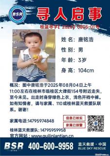 【寻人启事】图中唐铭浩于2025年08月04日上午11:00左右在桂林市临桂区大律街154号附近走失 - 中卫28生活网 zw.28life.net